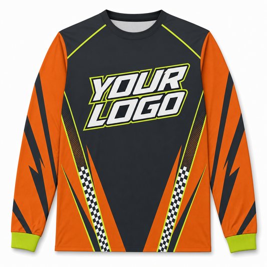 Roost Team Jersey, front, colour-blocked BMX race jersey with YOUR LOGO placeholder