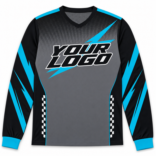 Static Team Jersey, front, colour-blocked BMX race jersey with YOUR LOGO placeholder