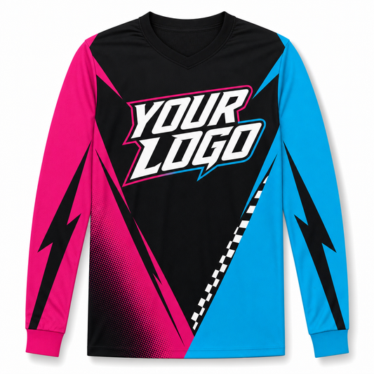 Treble Team Jersey, front, colour-blocked BMX race jersey with YOUR LOGO placeholder