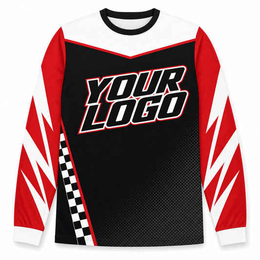 Vertex Team Jersey, front, colour-blocked BMX race jersey with YOUR LOGO placeholder