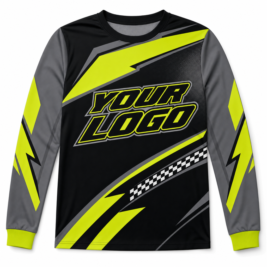 Volt Team Jersey, front, colour-blocked BMX race jersey with YOUR LOGO placeholder