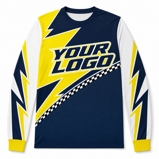 Voltage Team Jersey, front, colour-blocked BMX race jersey with YOUR LOGO placeholder