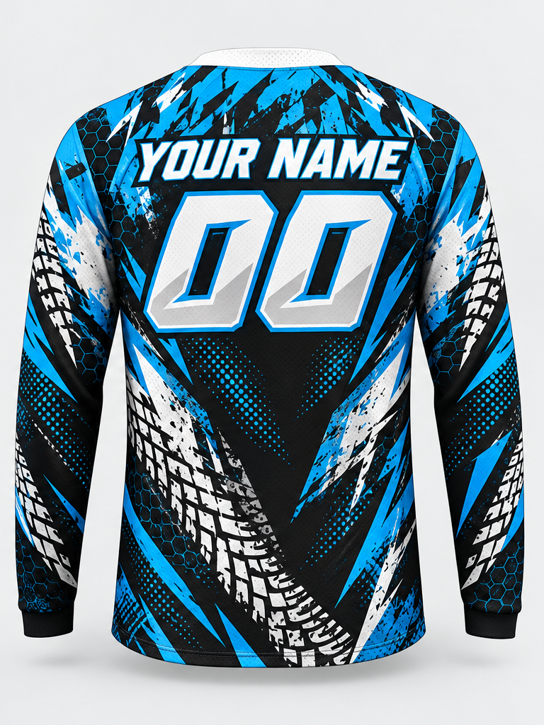 Azure Treadstrike custom motocross jersey - back view