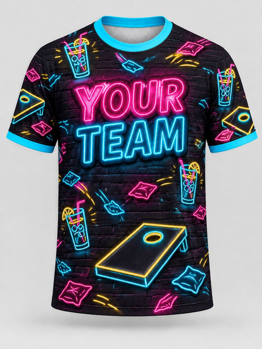 Neon Happy Hour custom cornhole jersey - front view