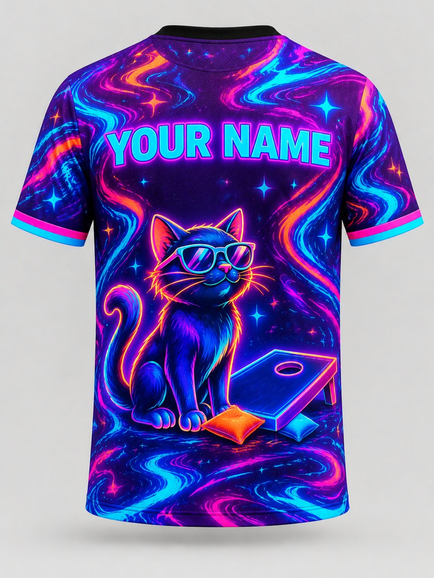 Neon Whiskers custom cornhole jersey - back view