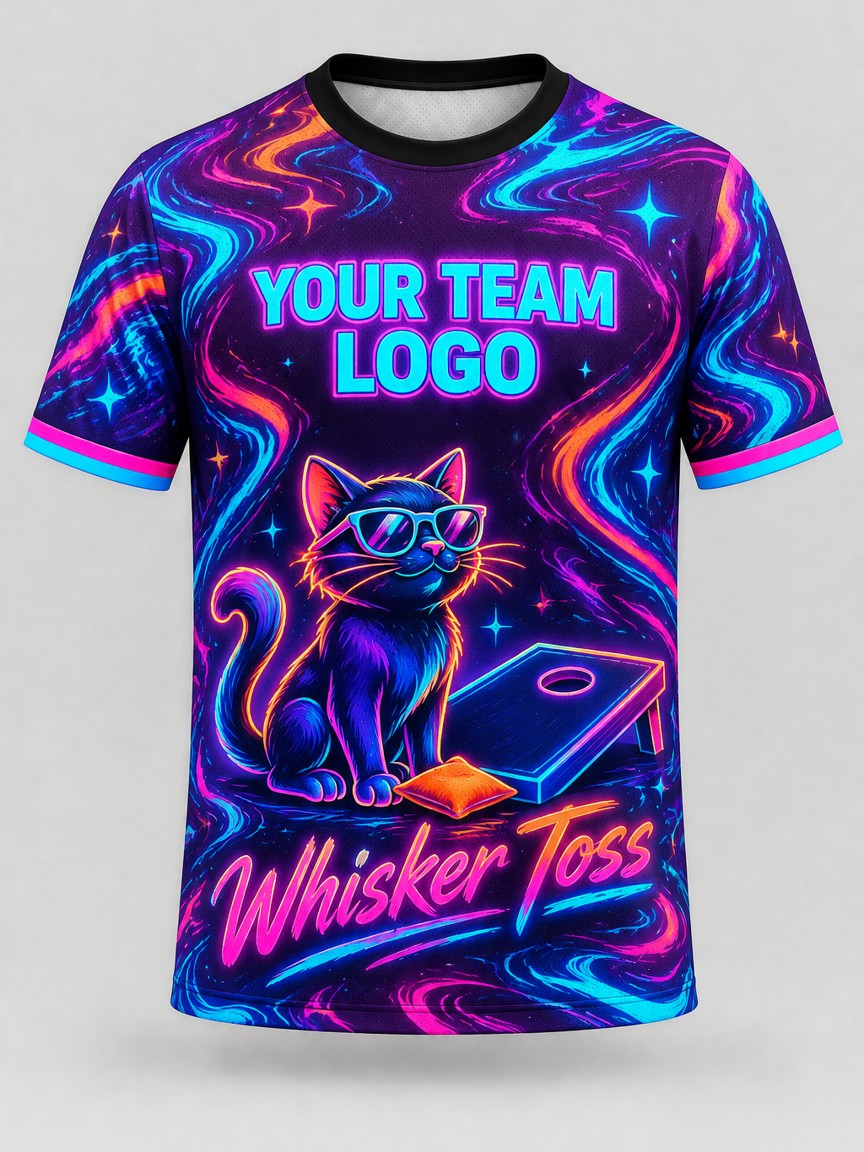Neon Whiskers custom cornhole jersey - front view