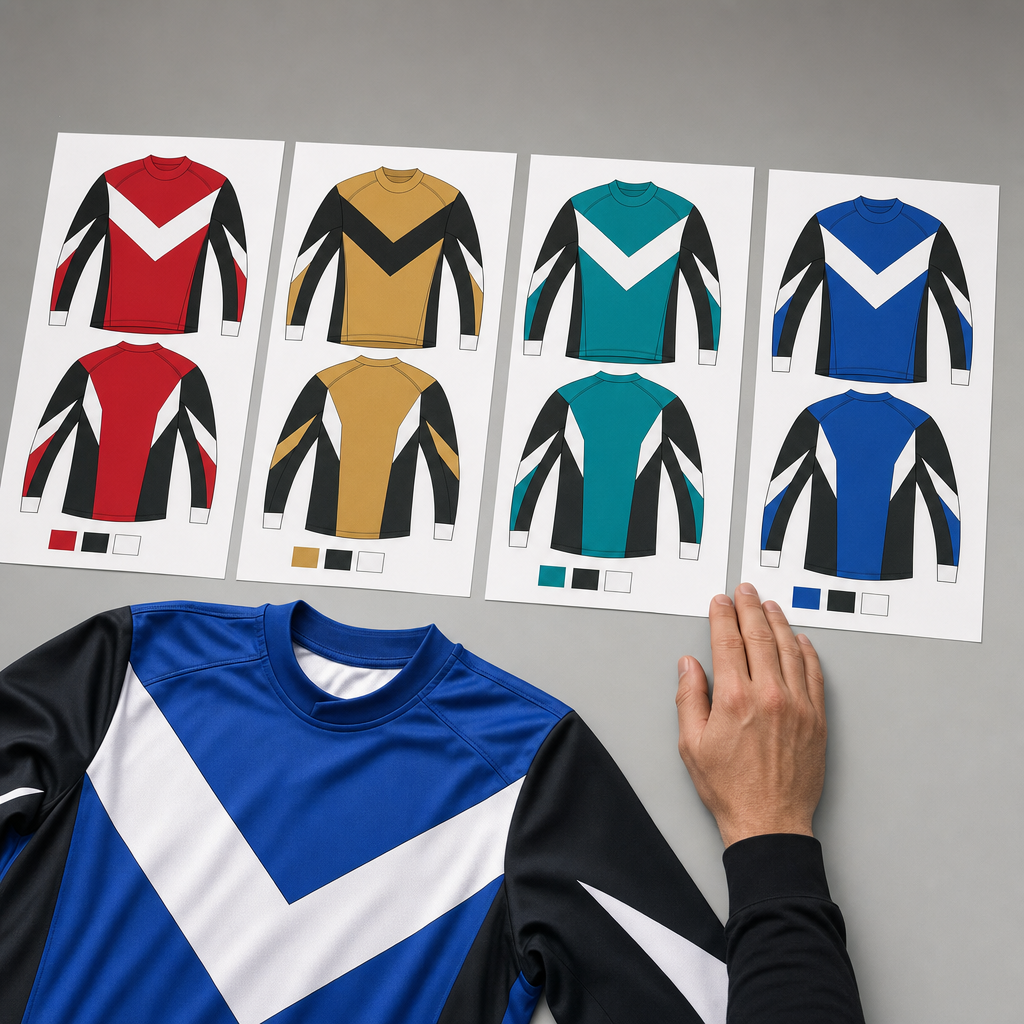 Printed jersey design sheets with colourway options