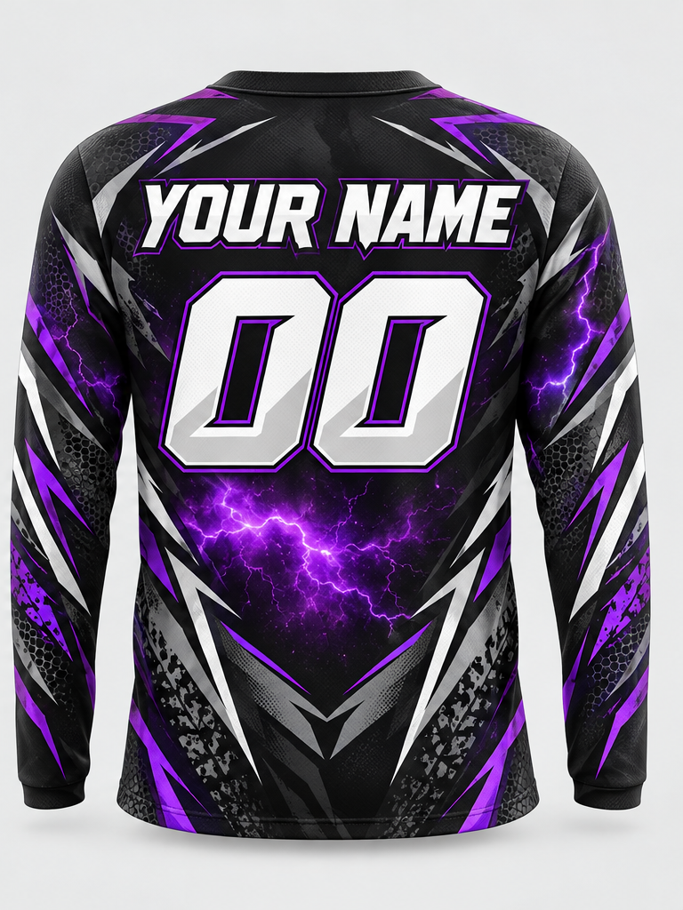 Violet Lightning Storm Custom Dirt Bike Jersey - back view