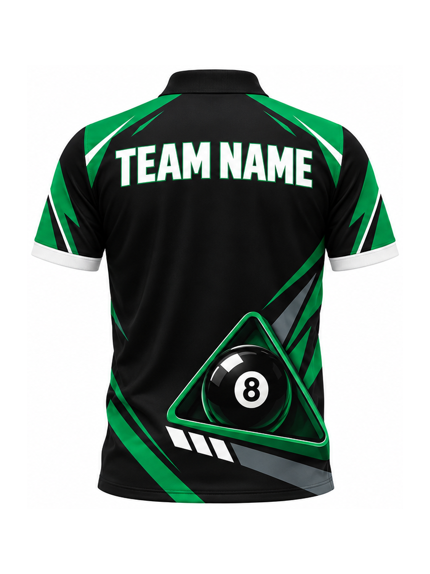 Emerald Vector Bank custom Billiards team shirt - back team name preview