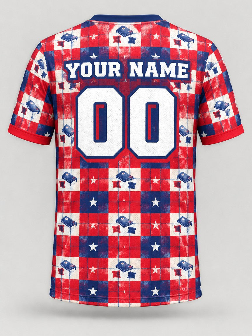 Patriot Plaid custom cornhole jersey - back view
