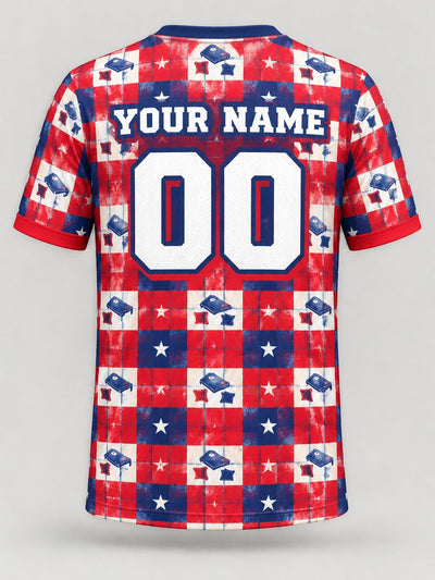 Back of the jersey with the placeholder name and number area