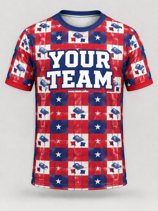 Patriot Plaid custom cornhole jersey - front view