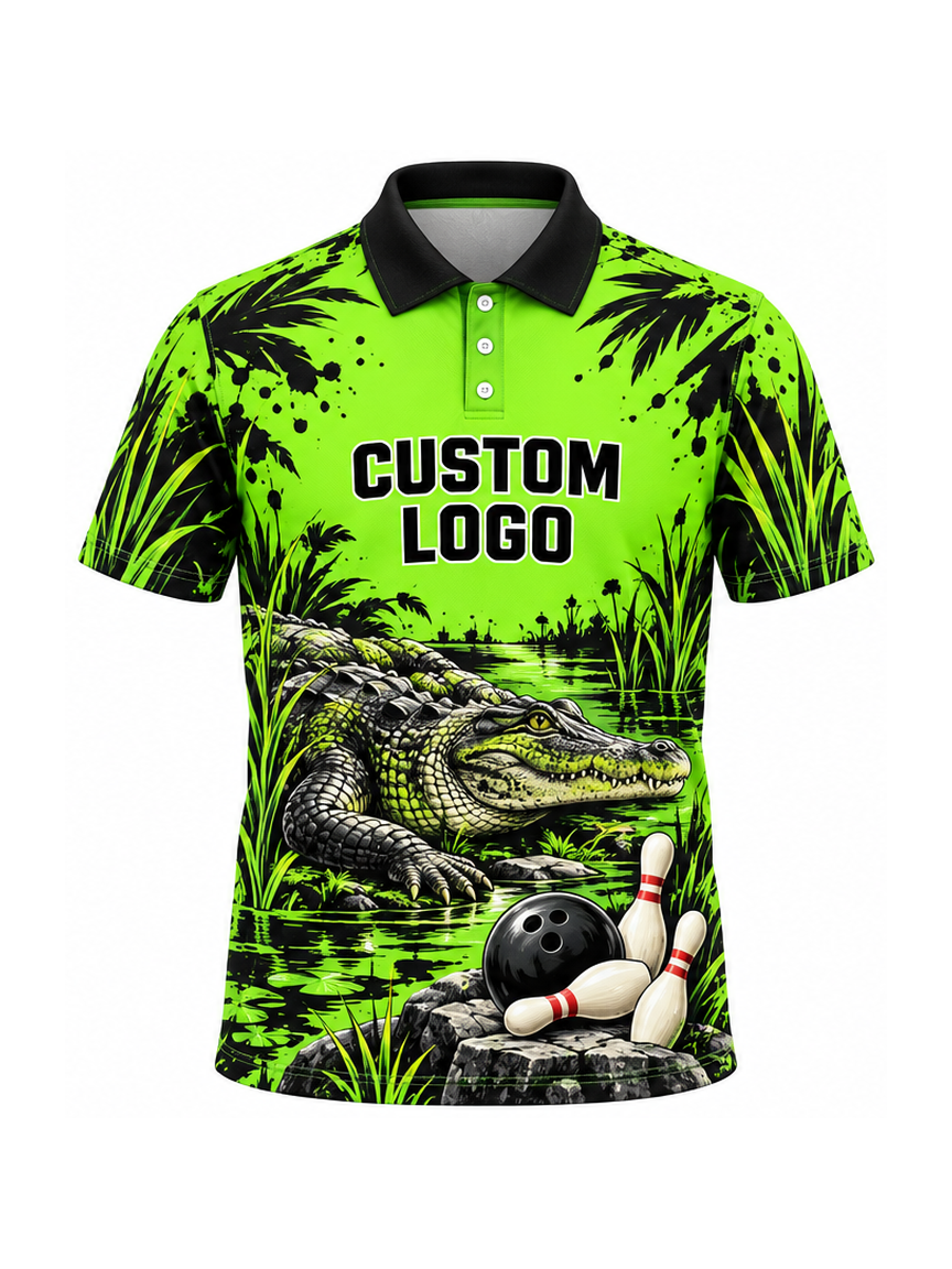 Crocodile Lime Canal custom Bowling team shirt - front logo preview
