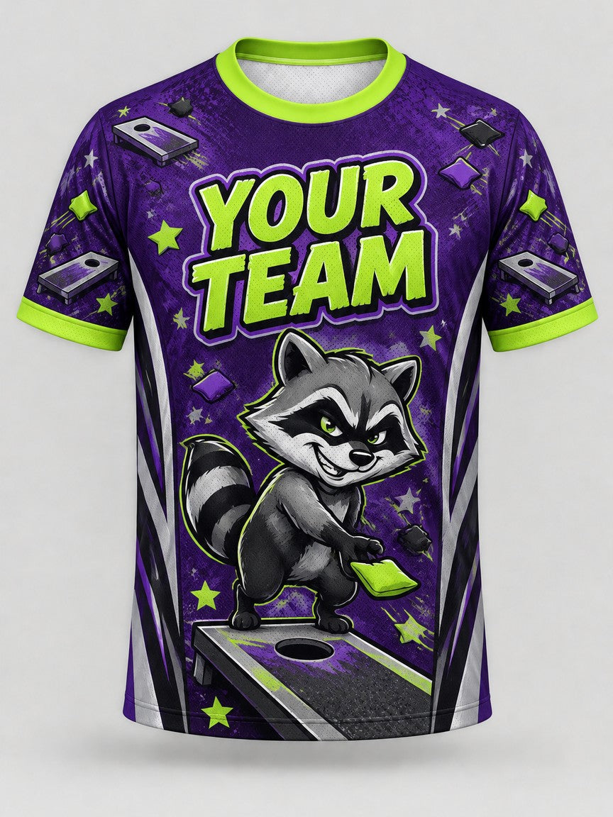 Rascal Raccoon custom cornhole jersey - front view