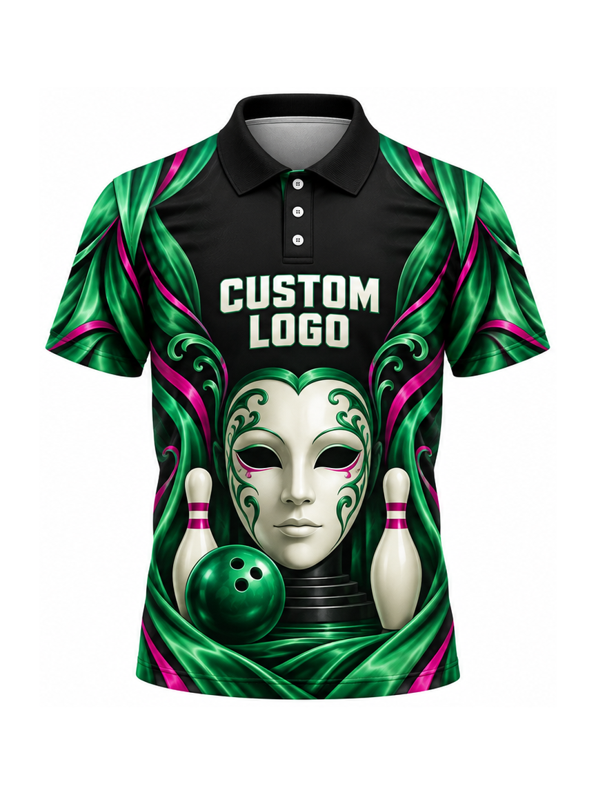 Emerald Mask Theatercourt custom Bowling team shirt - front logo preview