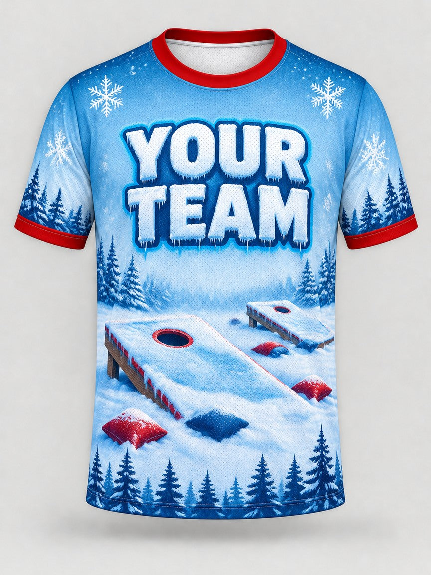 Snowy Boards custom cornhole jersey - front view