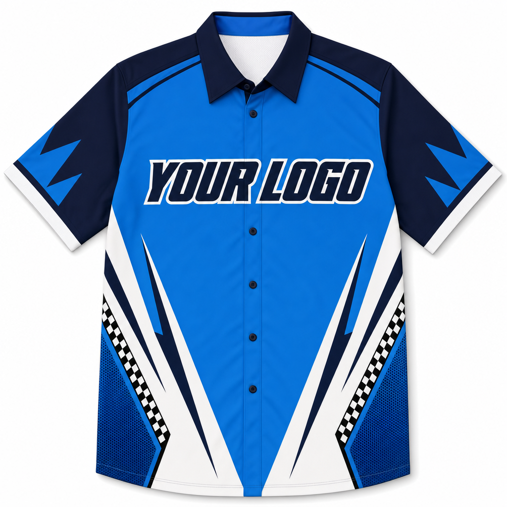 Azure Billiards Shirt, front, colour-blocked with YOUR LOGO placeholder
