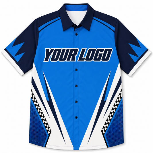 Azure Billiards Shirt, front, colour-blocked with YOUR LOGO placeholder