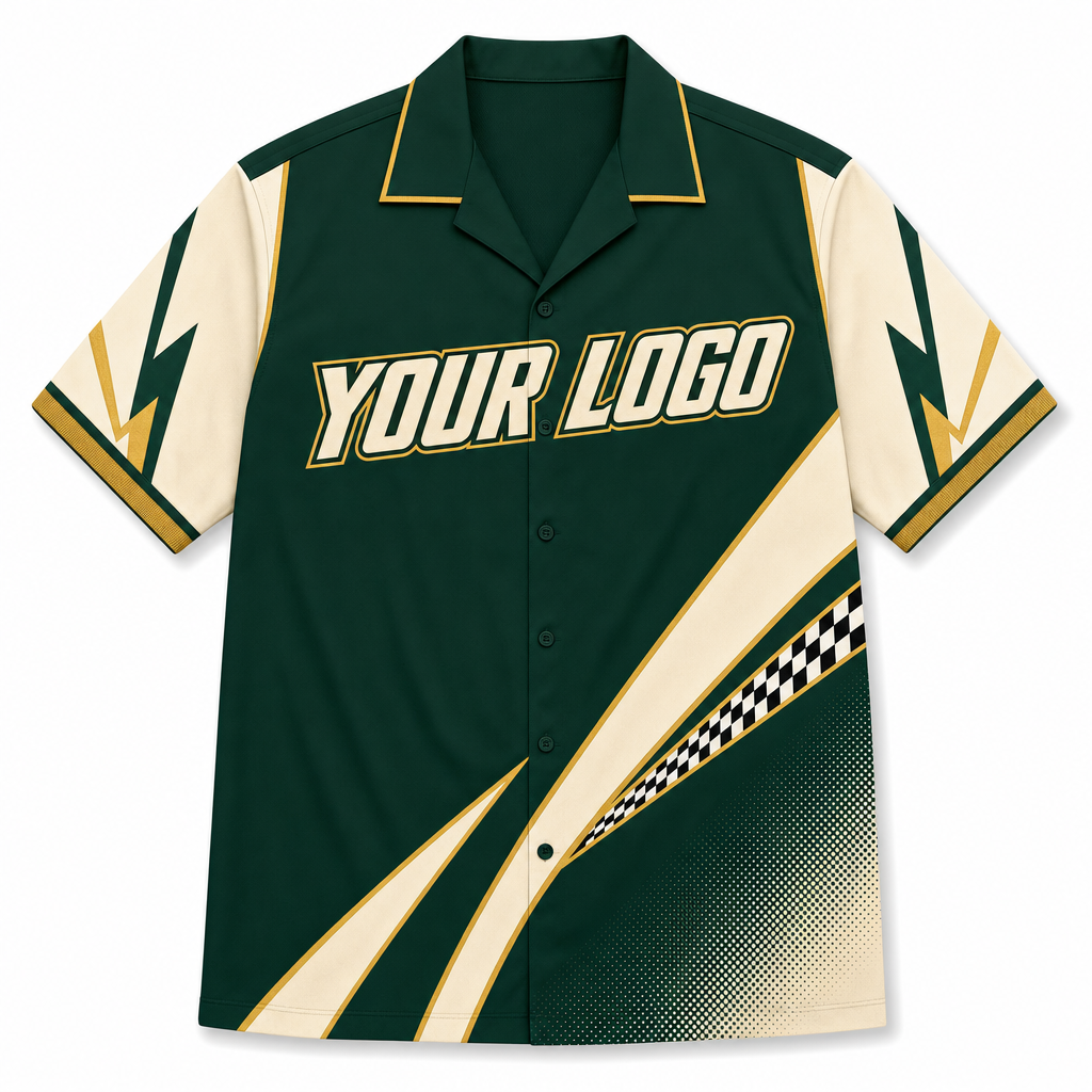 Pine Bowling Shirt, front, colour-blocked with YOUR LOGO placeholder
