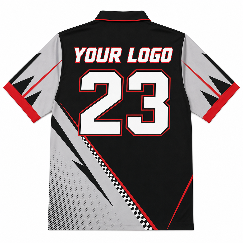 Carbon Darts Shirt, back, showing number placement