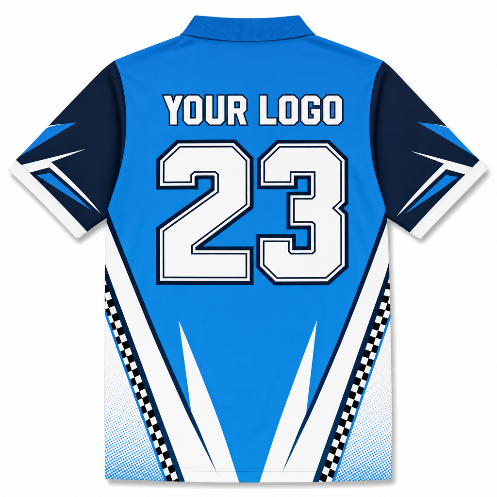 Azure Golf Shirt, back, showing number placement