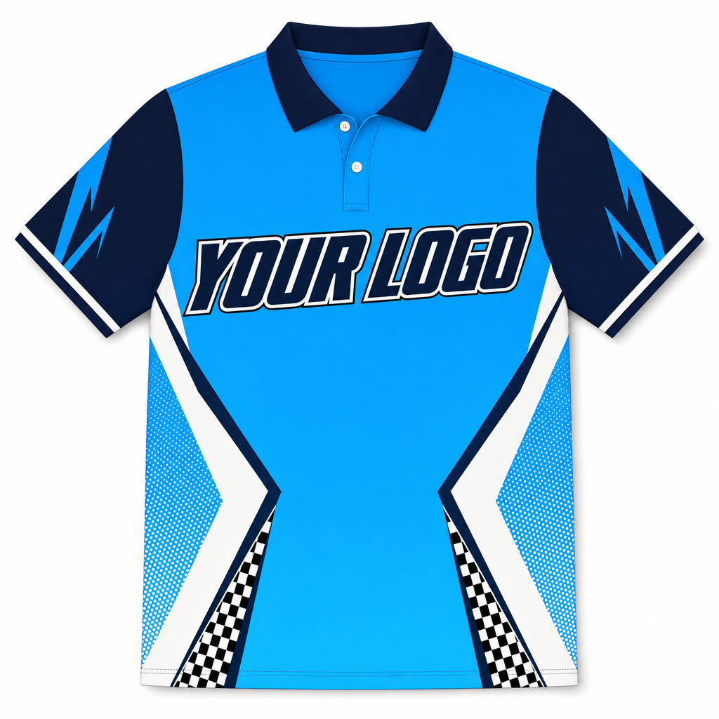 Azure Golf Shirt, front, colour-blocked with YOUR LOGO placeholder