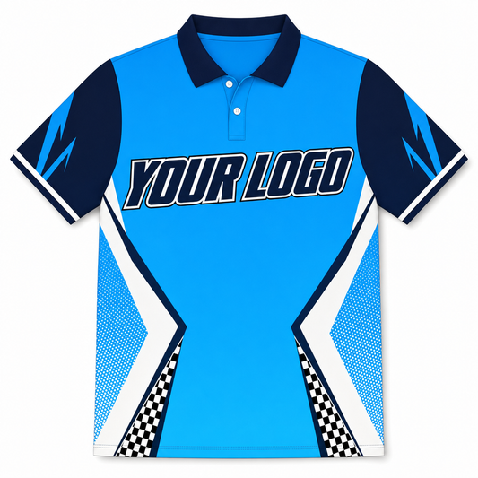 Azure Golf Shirt, front, colour-blocked with YOUR LOGO placeholder