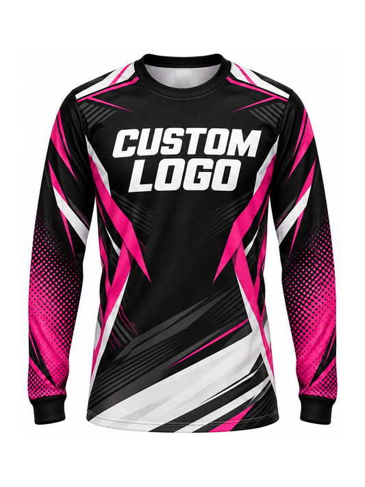 Pink Velocity Weave custom Motocross team shirt - front logo preview