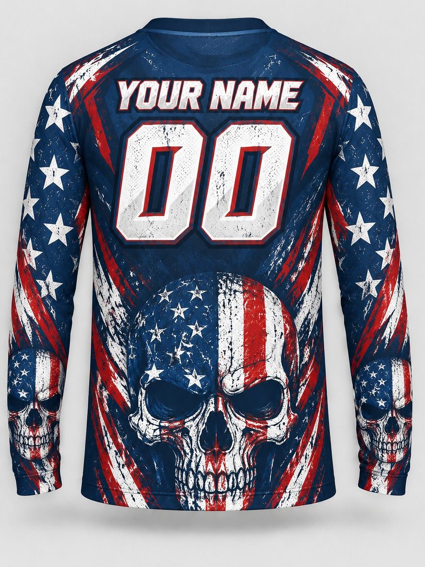 Stars and Stripes Skull custom motocross jersey - back view