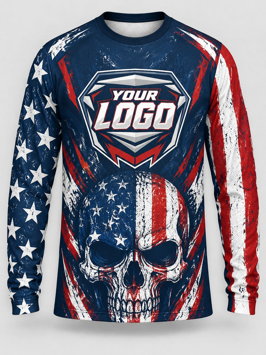 Stars and Stripes Skull custom motocross jersey - front view