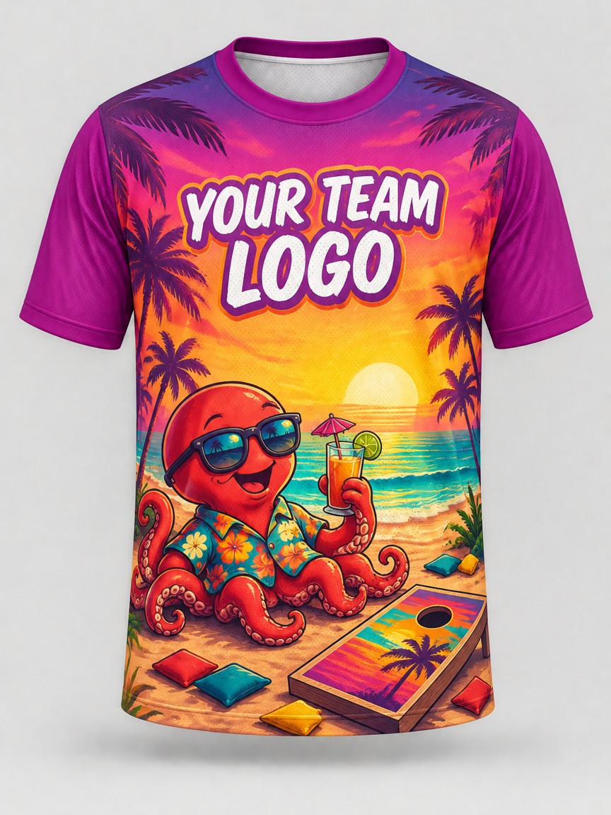 Sunset Kraken custom cornhole jersey - front view