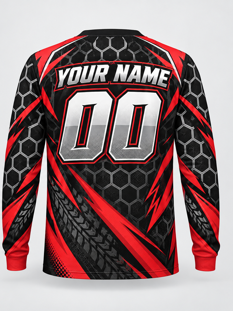 Crimson Hex Sweep Custom Dirt Bike Jersey - back view