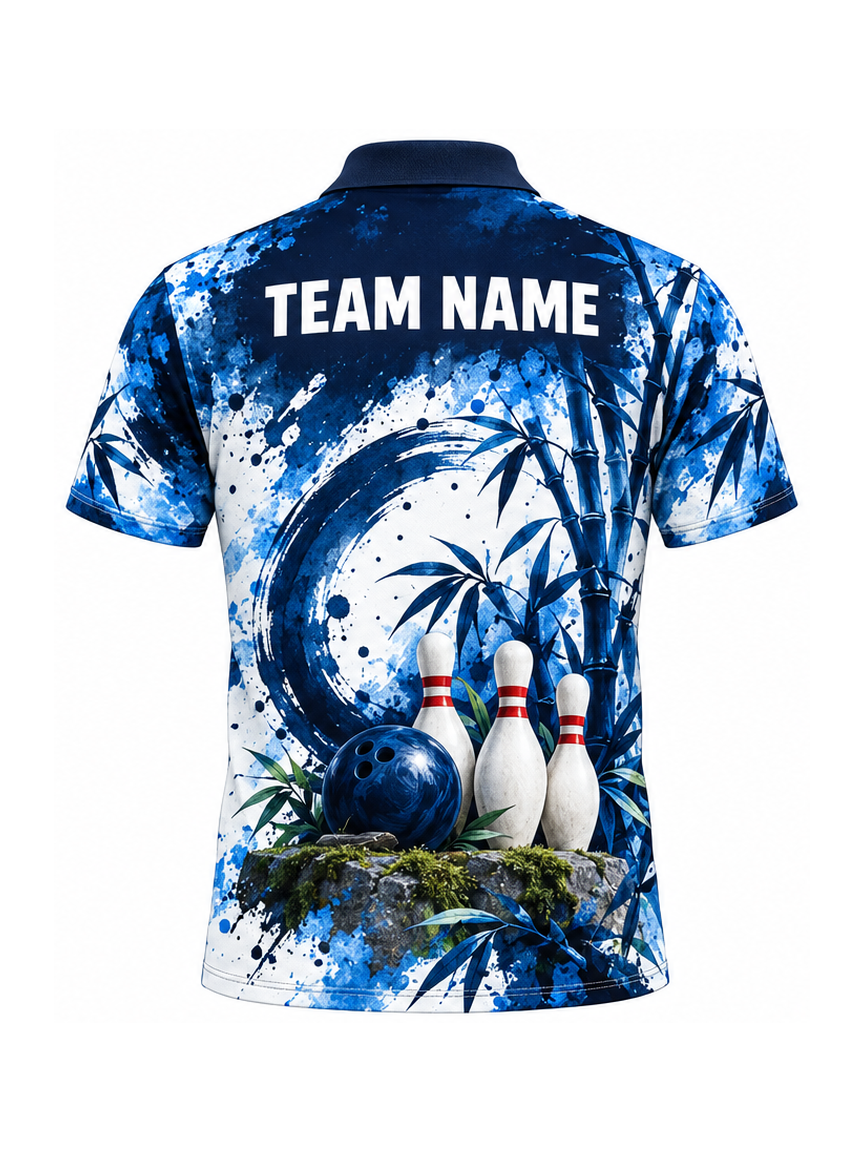 Azure Bamboo Break custom Bowling team shirt - back team name preview