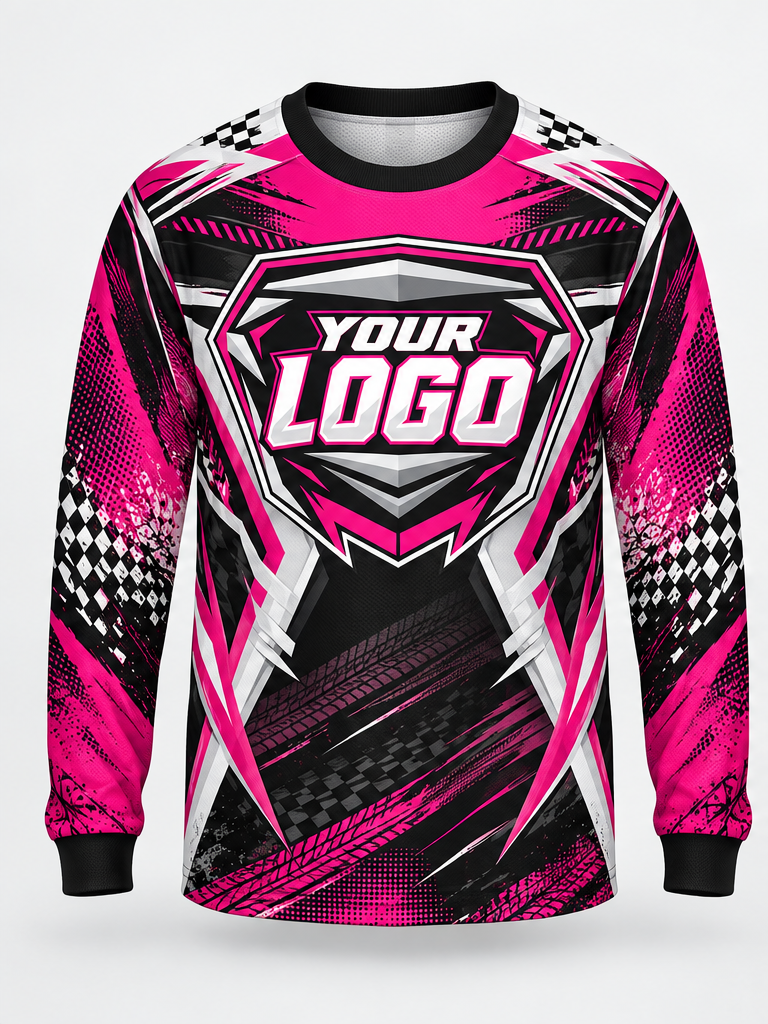 Fuchsia Checkslash Custom Dirt Bike Jersey - front view