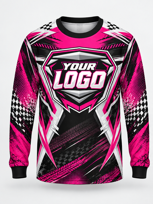 Fuchsia Checkslash Custom Dirt Bike Jersey - front view
