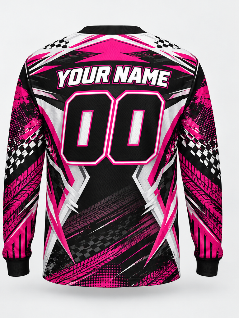 Fuchsia Checkslash Custom Dirt Bike Jersey - back view