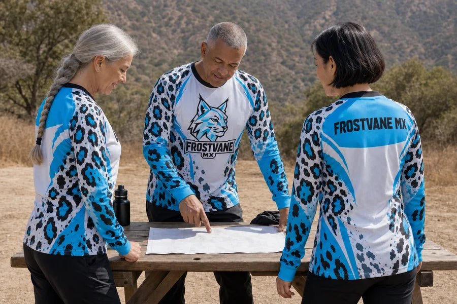 FROSTVANE MX team in Glacier Wild shirts.
