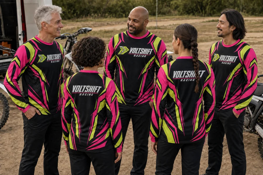 VOLTSHIFT RACING team in Neon Vector shirts.