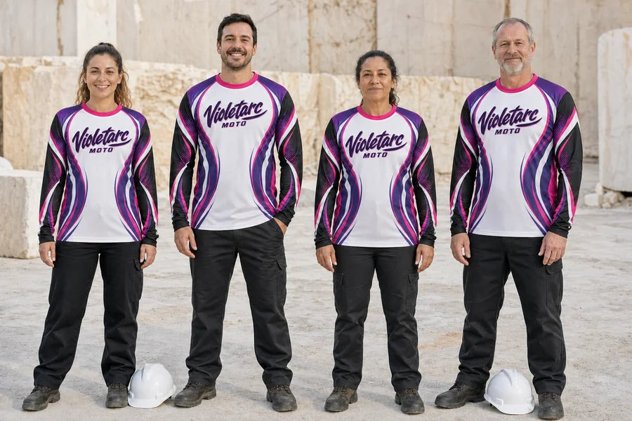 VIOLETARC MOTO team in Orchid Flowline shirts.