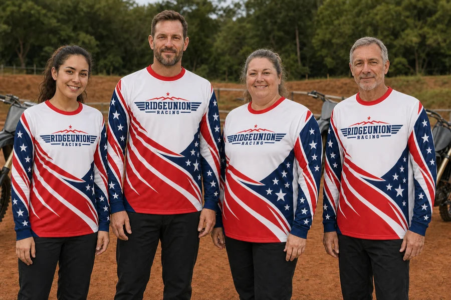 RIDGEUNION RACING team in Patriot Apex Run shirts.
