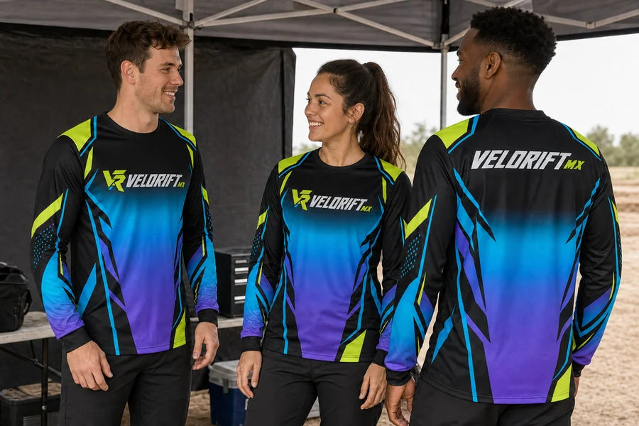 VELORIFT MX team in Prism Race Horizon shirts.